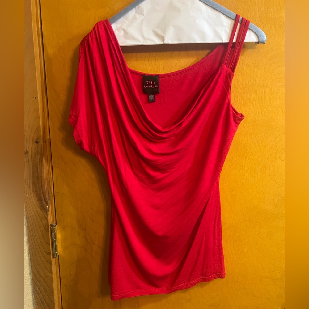 Rose red sexy cocktail party 3 bar Bebe draped Blouse